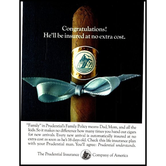 1970 The Prudential Insurance Vintage Print Ad Baby Boy Cigar Blue Ribbon Photo - Picture 1 of 1